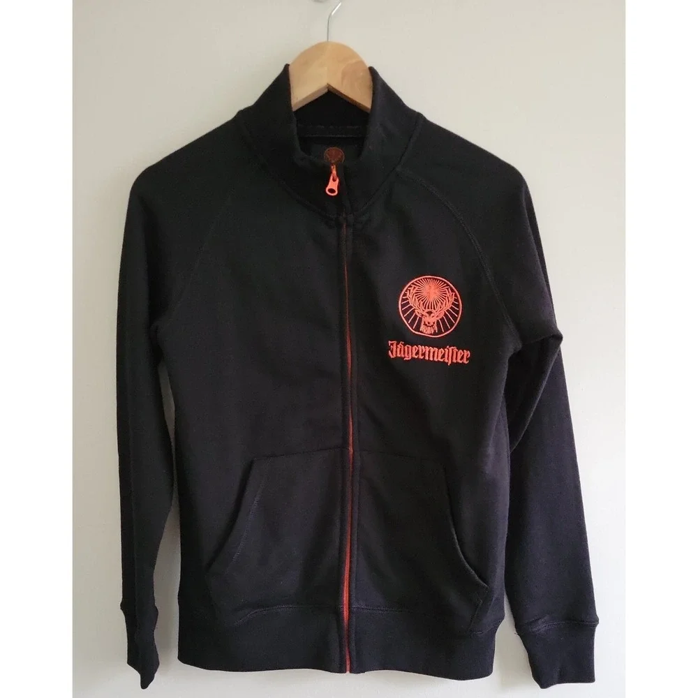 Jagermeister Womens Black Zip Up Logo Sweatshirt German Liquor Sz S Hipster Y2K